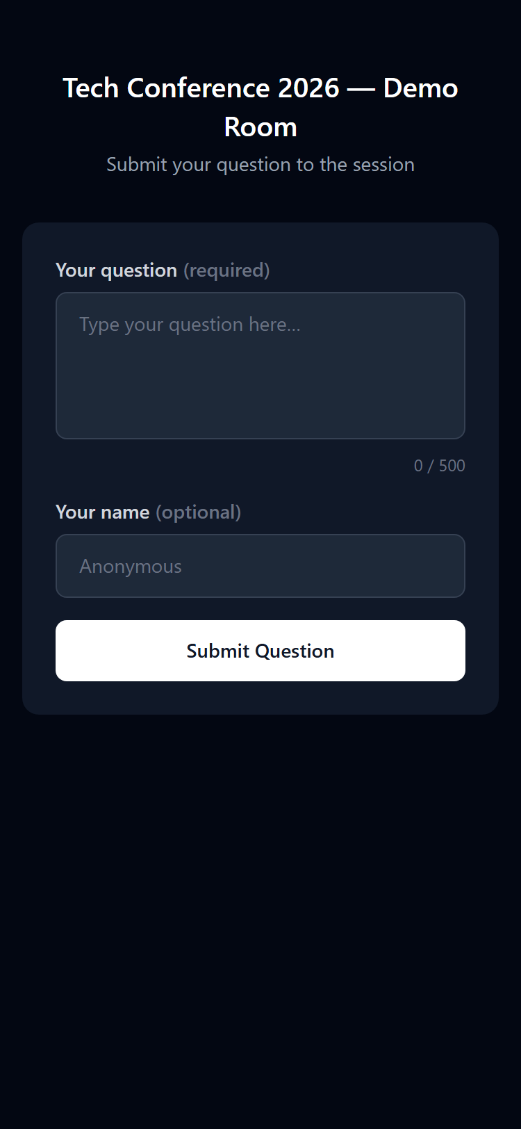 Audience Ask page on a mobile device