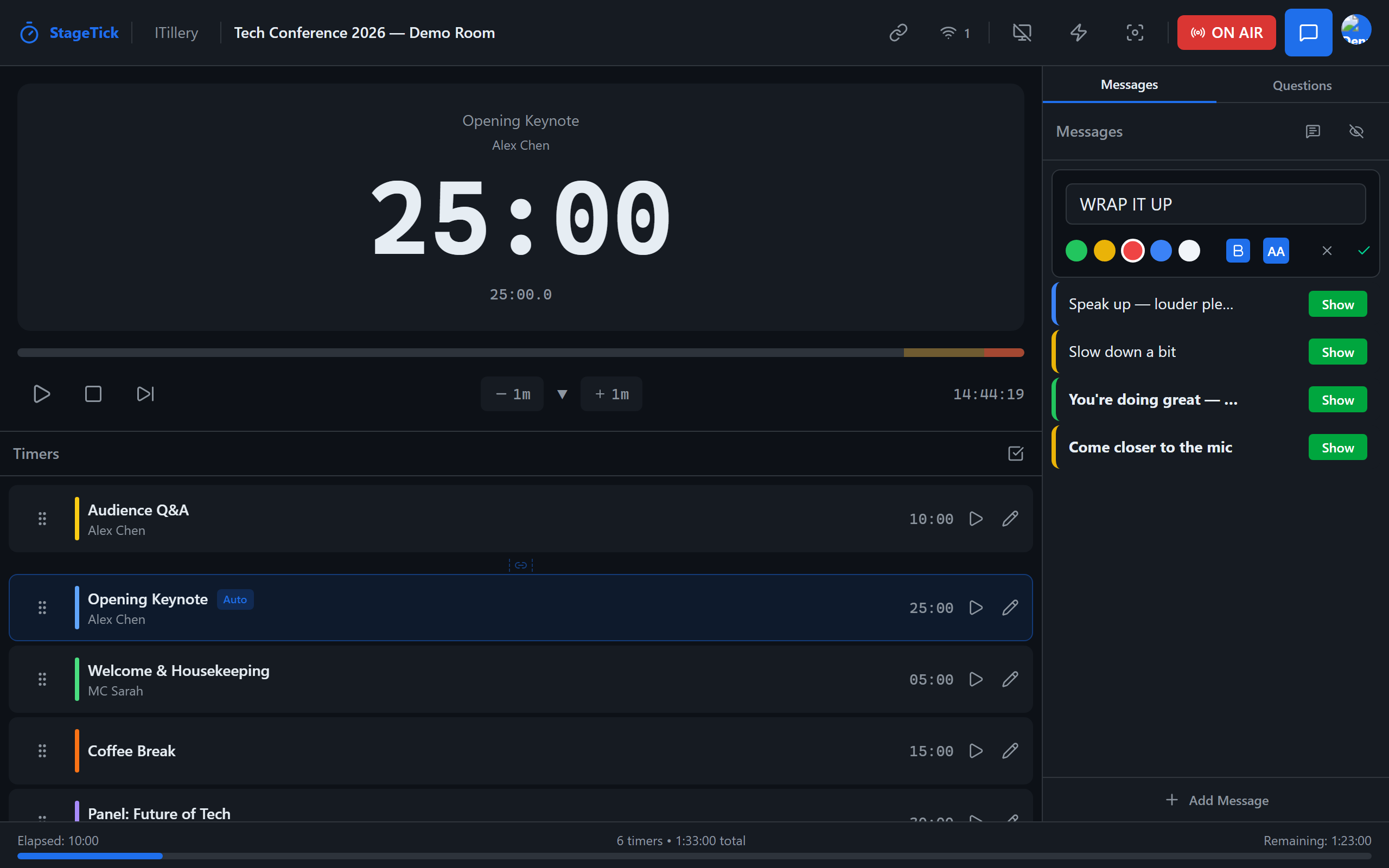 Message list with visibility toggle controls