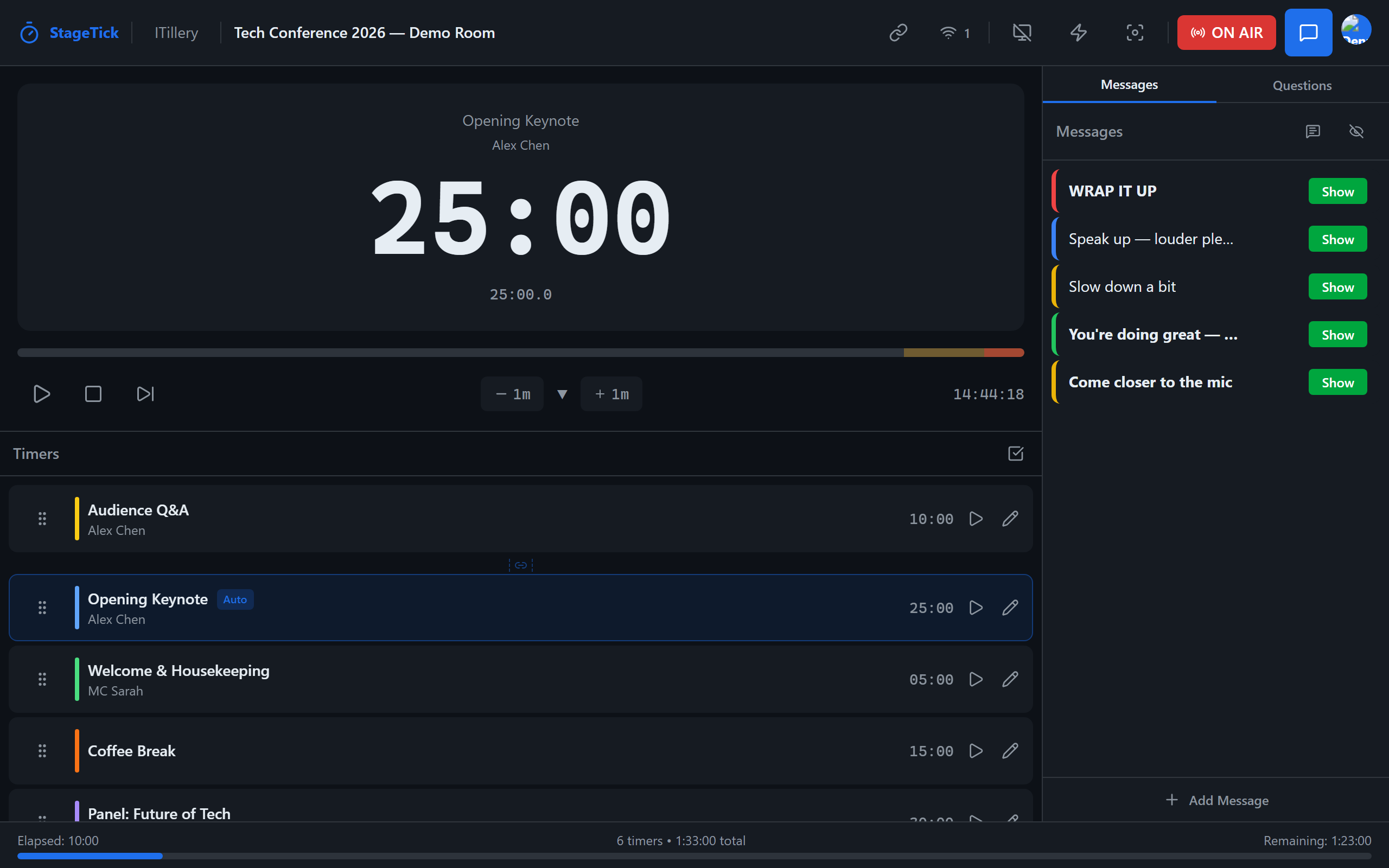 Room with timers showing different states